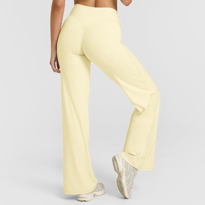 Women's Nude Feel Peach Hip High Waist Yoga Pants - Elastic, Straight Wide-Leg Design for Fitness