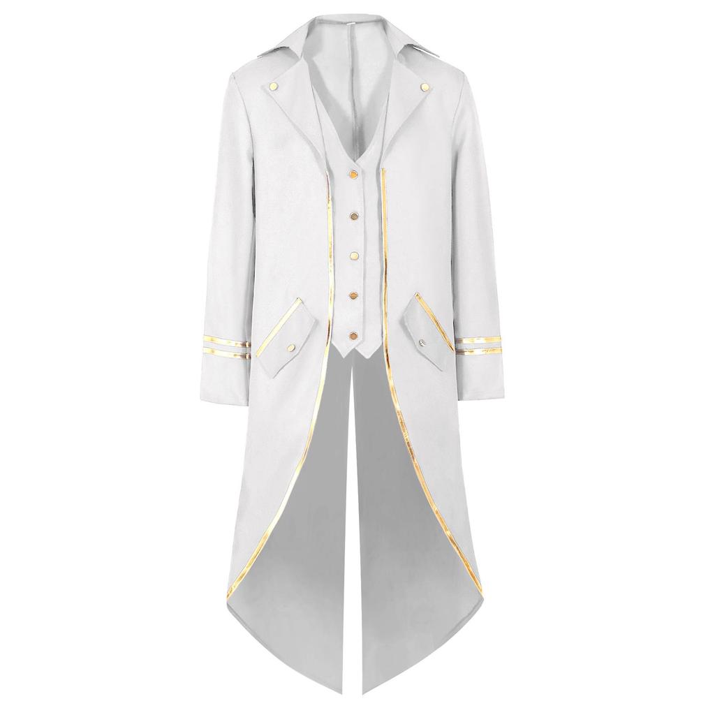 2025 Men's Medieval Gold-Trimmed Evening Tailcoat Costume for Stage Performance