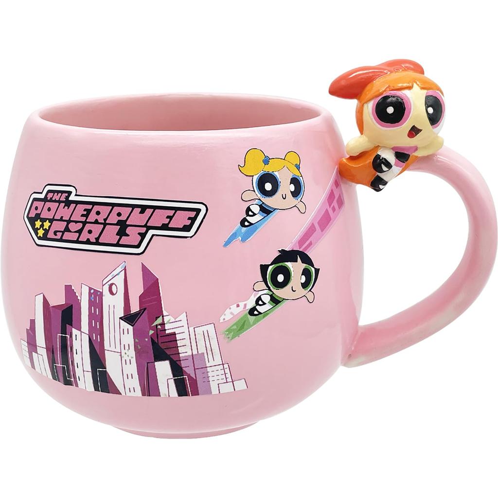 Powerpuff Girls" Large Round Mug with Figure, Approx. 9x9cm Diameter, 340ml, Tableware, Powerpuff Merchandise, Birthday Gift, Pink, SAN4612