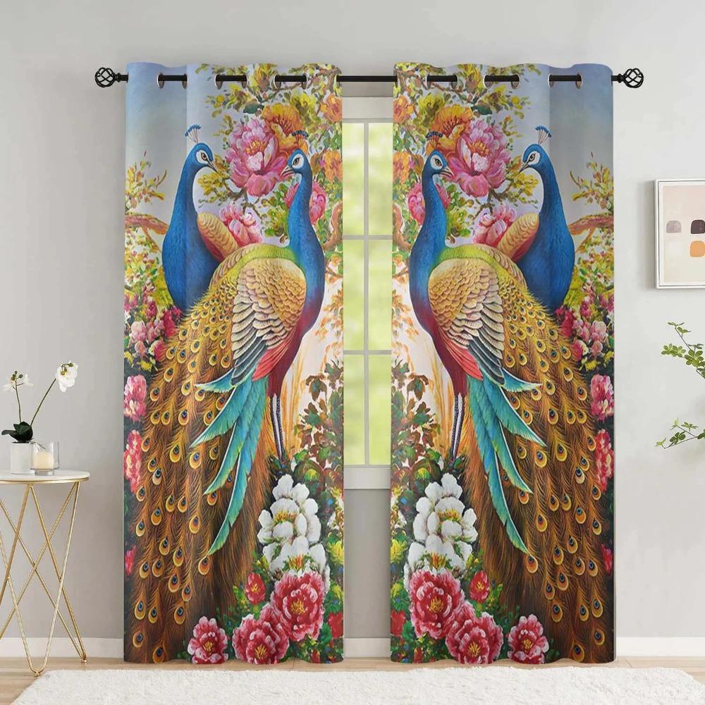 Peacock Flower Curtains for The Bedroom Animal Drapes in Living Room Curtin for Window Home Decor High Shading New Pattern