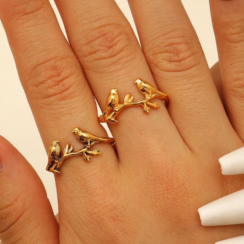 New Arrival Silver Gold Tree Branch Golden Birds Open Rings For Women Female Ring