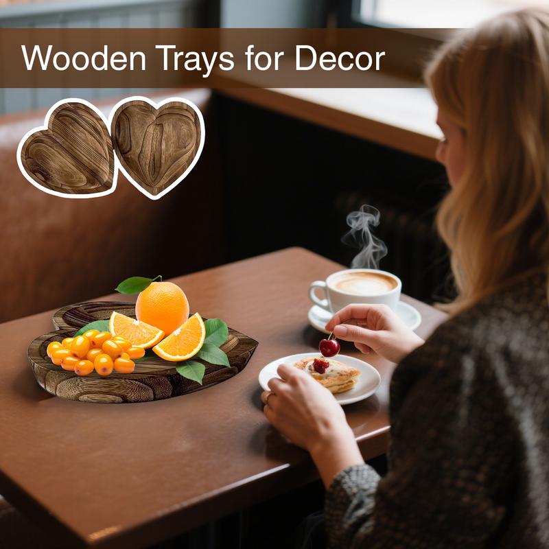 Wood Tray Wooden Trays For Decor Heart Shaped Hand Carved Natural Craft Plate Fruit Bowl Creative For Kitchen Dining Appetizer