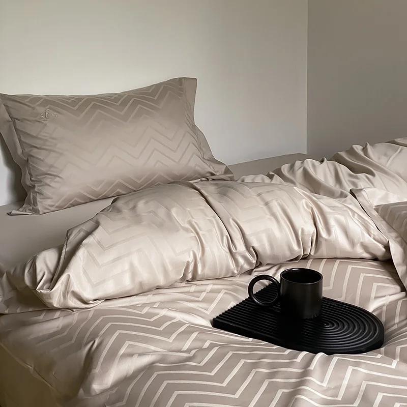 High-end Jacquard 100% Cotton Double Duvet Cover Set 220x240 Luxury Cotton Tribute Satin Bedding Sets Queen Size Bedding Set