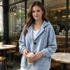 Everyday Layering Piece Autumn Winter Casual Coat, Hoolded Long Sleeve Jacket, Comfortable Commuter Apparel Loose Fit Vertical Corduroy Outerwear with