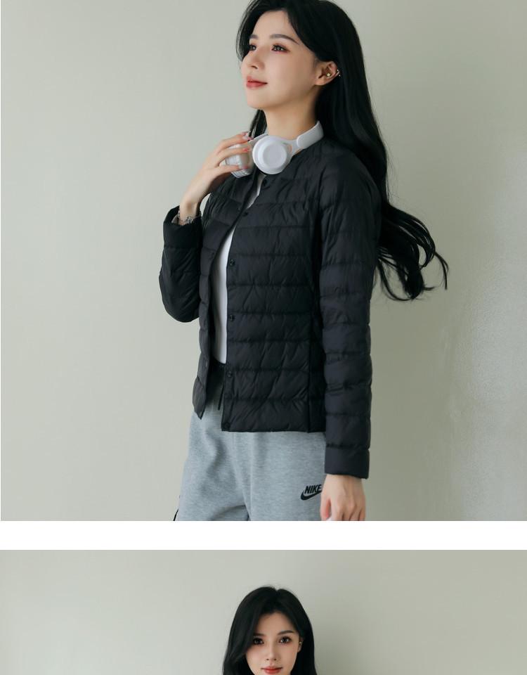 Women's Lightweight Pinghu White Duck Down Jacket, Collarless, Round Neck, Autumn/Winter Outerwear
