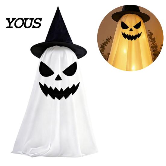 Halloween Ghost Decor Decoration, Indoor Tabletop Standing with Witch Spooky White Ornament Hat/Bow for Mantel Dining Table Party Home