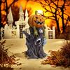 Halloween Pumpkin Stump Ghost Statue Spooky Pumpkin Head Resin Figurine Sculpture Indoor Outdoor Desktop Decoration Ornament