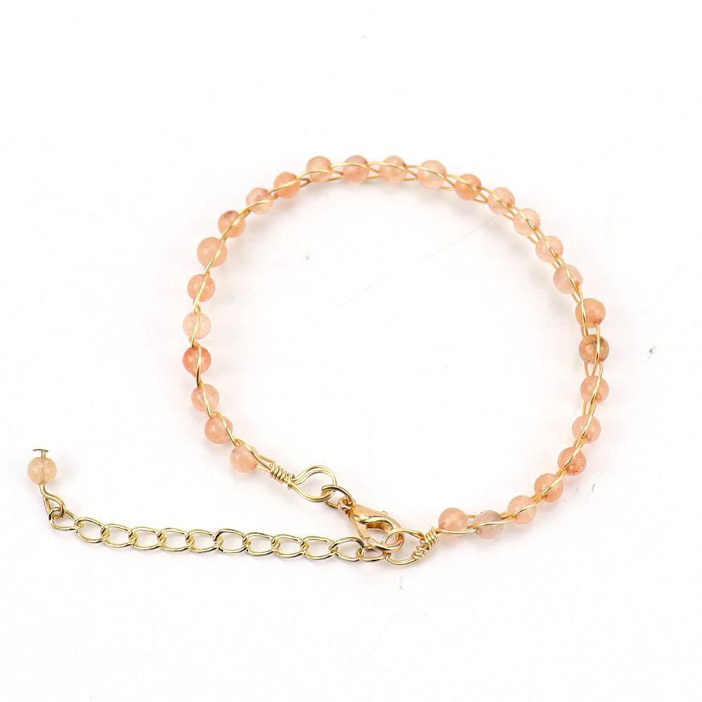 Personalized Handmade Gold Wrapped Agate Bead Crystal Bracelet Women'S Adjustable B75