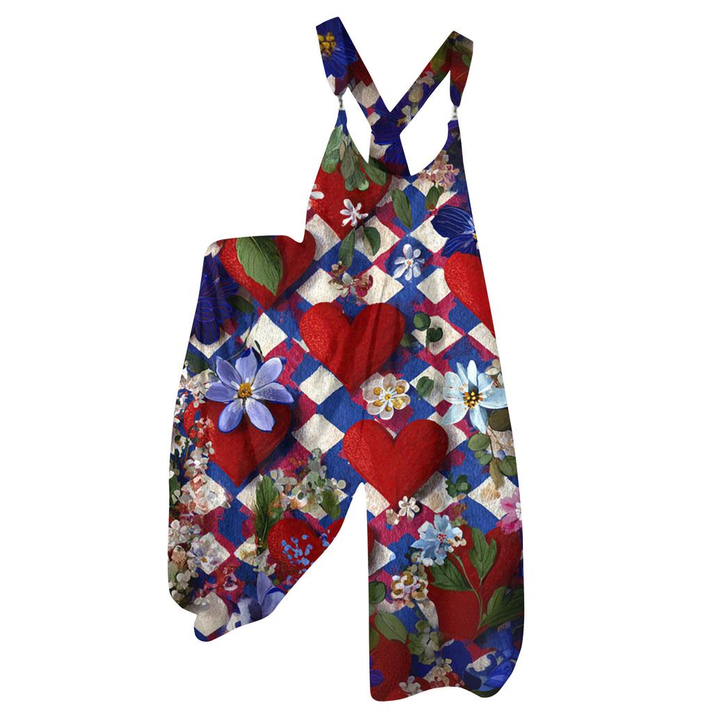 Salopette Imprimé Vintage pour Femme, Bretelles Non Réglables,