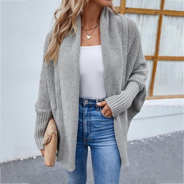 Vintage Loose Knitwear Cardigan Sweater Top Solid Color V-Neck Long Sleeve Autumn Winter