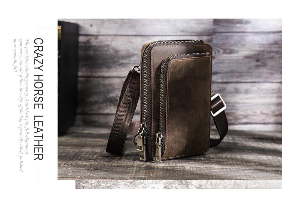 Black Angel Retro Men's Crazy Horse Leather Crossbody Phone Bag