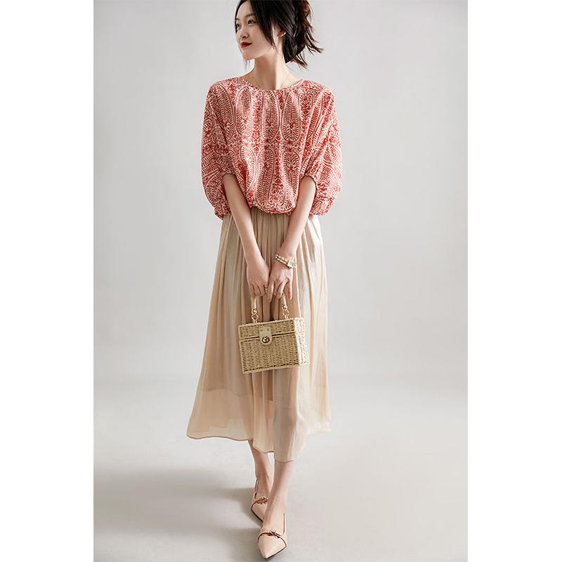 Elegant Blouses Women Vintage Bow Bandage Print Shirts Office Lady Summer Korean Casual Spring