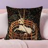 Vintage Medieval Unicorn Art Pillow Case Anti-dustmite Pillowcase Invisible Zipper Silky Short Plush Sofa Cushion Cover