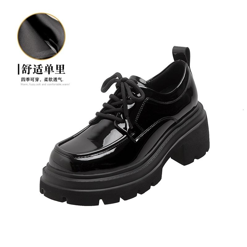 Spring new platform women's British style small leather shoes versatile leather lace-up black jk single shoes