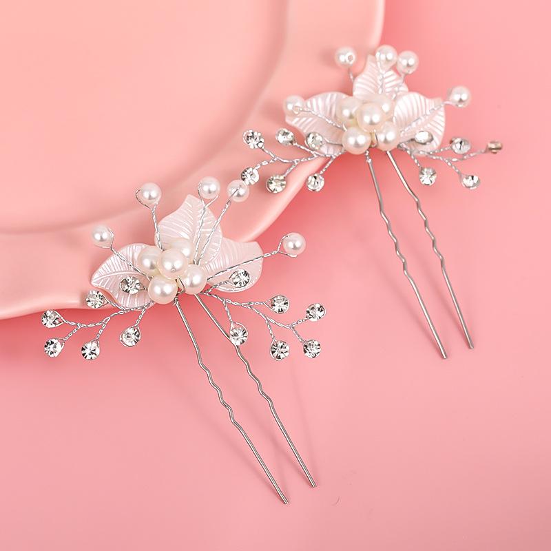 Wedding Bridal Bridesmaid Pearl Crystal Leaf Headpiece Hair Pin Hairpin Pearl Headwear Hairpin Ornaments Fashion Sexy Accessory