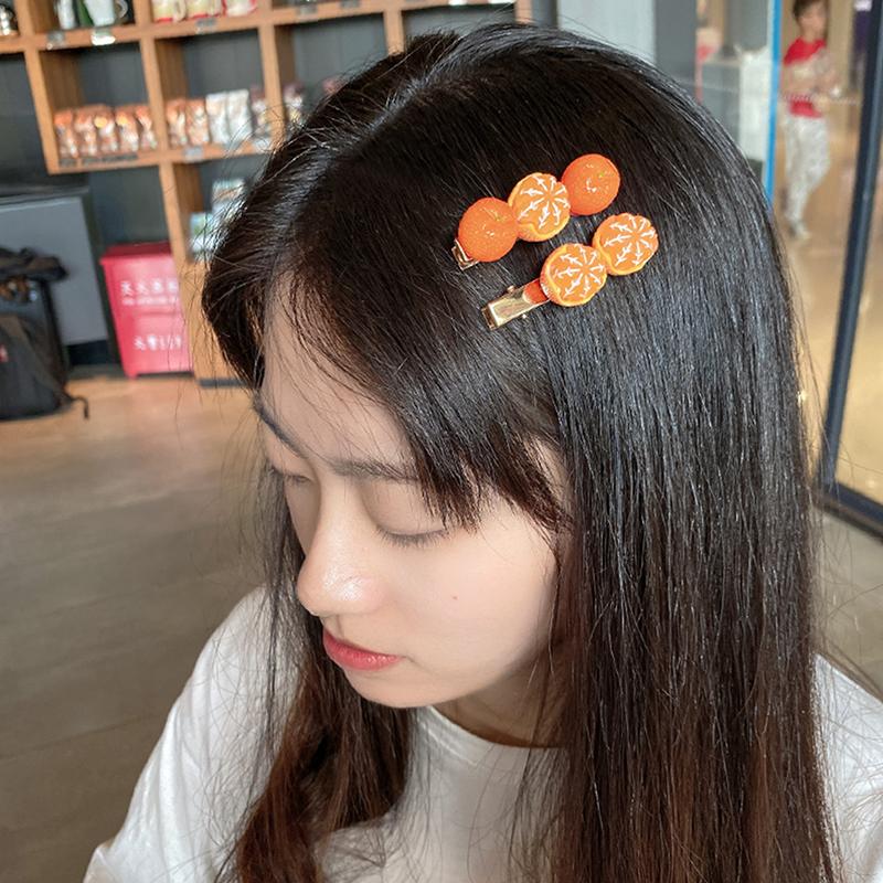 2Pcs Creative Fun Half-Peeled Orange Hairpin Cute Girl Side Clip Japanese Fruit Word Clip Duckbill Clip Net Red Hair Accessories