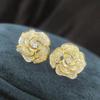 Orecchini Stile Celebrità Francese Fiore di Camelia Intagliato Vintage Orecchini con Zirconi Accessori Regalo per San Valentino