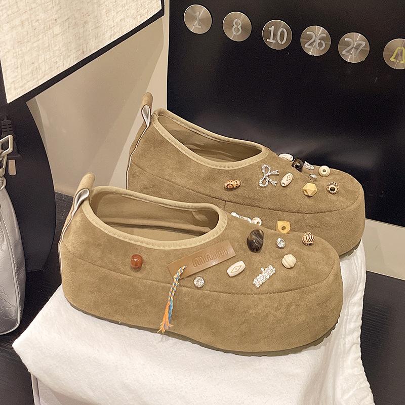 2025 new autumn niche design sense tassel outer wear one pedal sweet cool flat bottom inner height increasing Birkenstocks single shoes