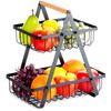 Two-tiered Basket for Fruits and Vegetables, Black Metal Platter, Basket