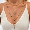 Colorful Zircon Cross Pendant Necklace Set for Women, High-end Y-shaped Long Chain Necklace, Religious Prayer Vintage Jewelry