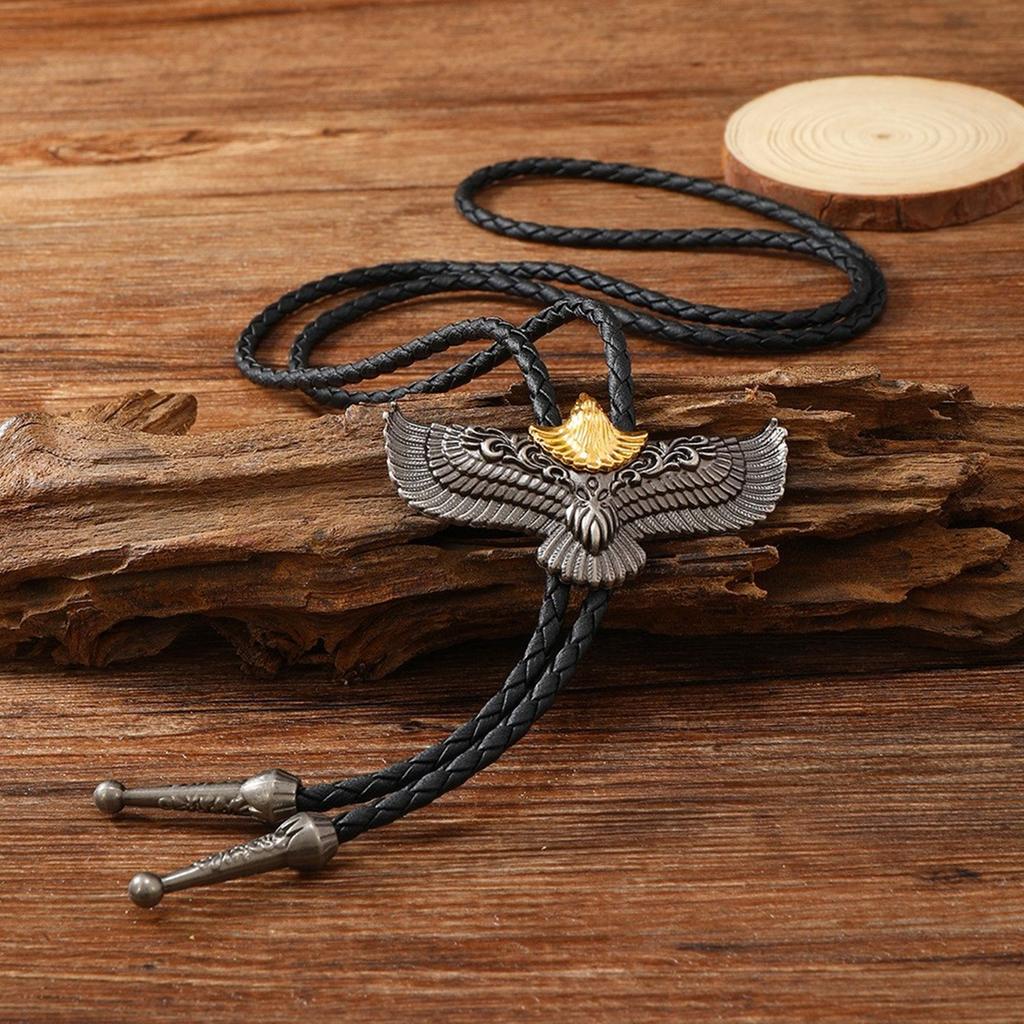 1pc/1pair Bolo Tie for Men Western Masquerade Necktie with Alloy Eagles Buckle Decors Masquerade Costume Accessories