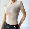 Ležérní letní žena Tričko Skinny Fit Upnuté Tričko s krátkým rukávem a výstřihem do O Základní jednobarevné triko Crop Tops