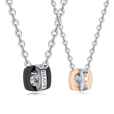 Paar-Halskette, Edelstahl-Halskette mit Zirkonia-Anhänger, für Männer und Frauen, Paar-Halskette, größenverstellbarer Ring, ideal für den Geburtstag. Kommt in einem