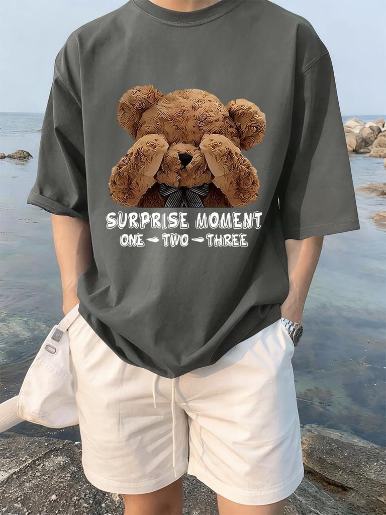 One Two Three Teddy Bear Printing TShirts Womens Summer Cotton Short Sleeve Tees Loose ONeck Soft Tops Basic Woman Clothes