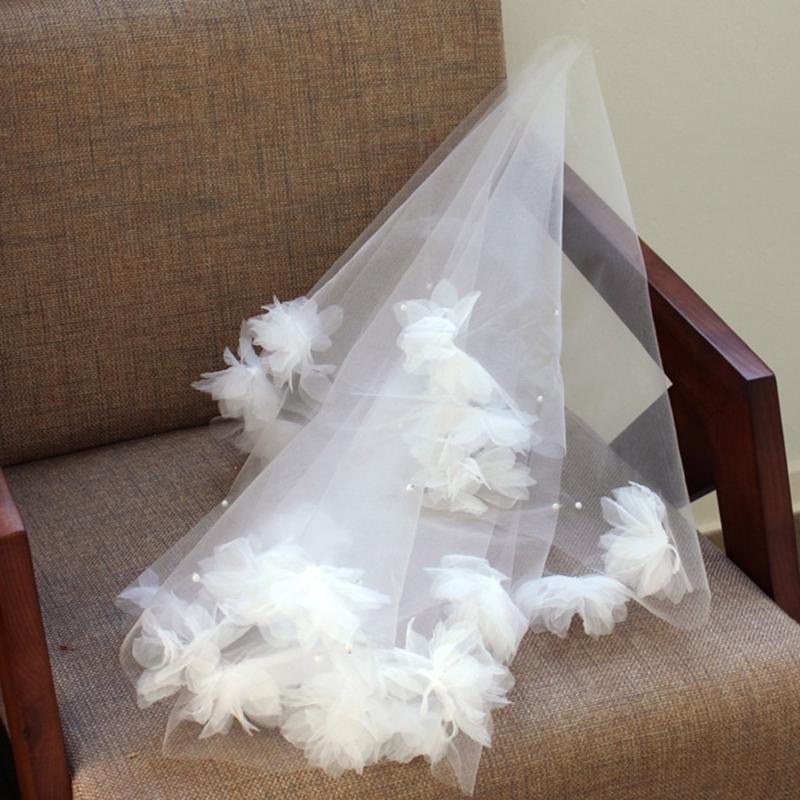 Flower Beaded Veil Wedding Veil Bridal Shower Headwear Photoshooting Accessory