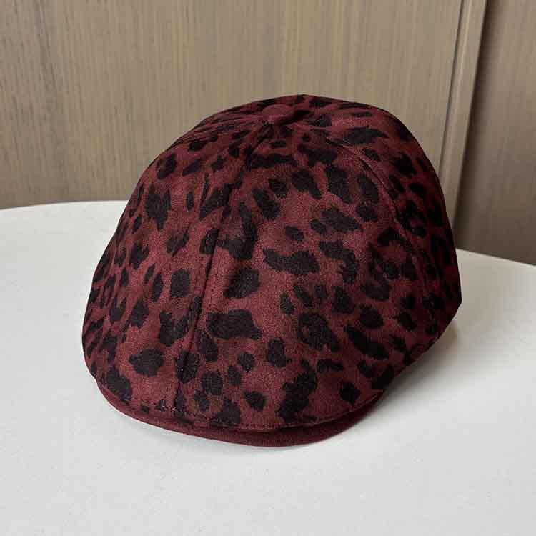 Hong Kong Style Retro Leopard Print Reverse Wear Forward Hat Women Spring And Autumn Personality Suede Duck Tongue Versatile Beret