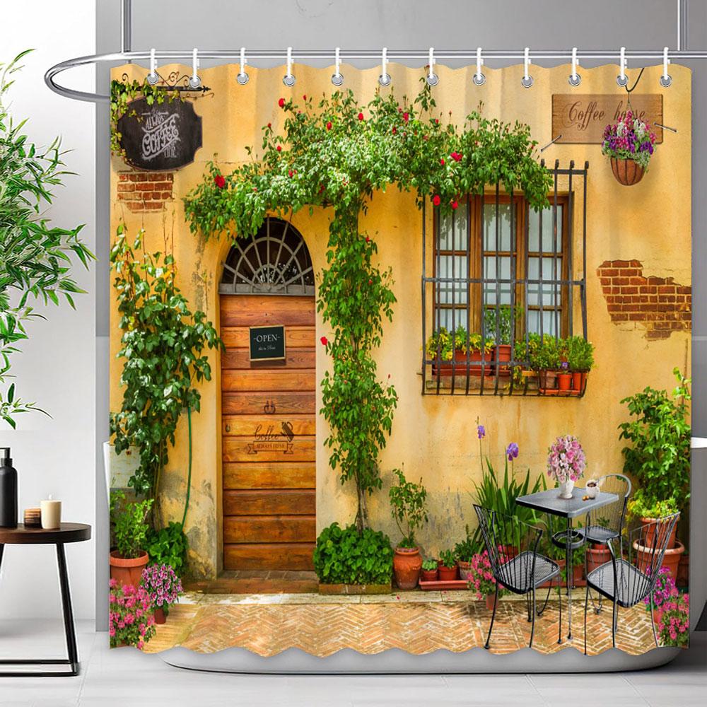 Mediterraner Wald Wasserfall Naturlandschaft Duschvorhang Polyesterstoff Waschbar Badvorhang Badezimmer Dekoration Mit Haken
