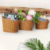 Imitation Rattan Kitchen Storage Basket Brown with Handle Hand-woven Hanging Baskets Sundries Organizer Vegetable Fruit Flower