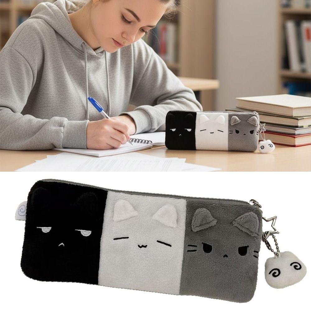Plush Pencil Case Kitten Stationery Pouch Multi-functional Pen Bag School Supplies