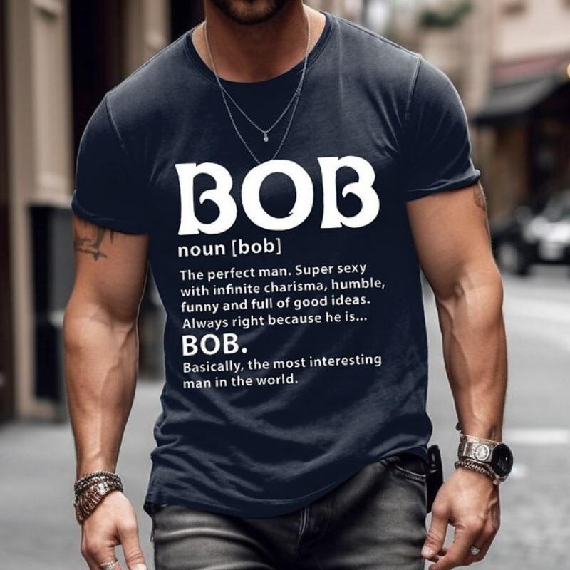 Fashion BOB Letter Print T-Shirts Street Hipster Men's Clothing Oversized Loose Crew Neck T-Shirt Top Casual Male T Shirts Top