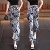 Ice Silk Printed Wide-Leg Women's Pants - Summer 2026, Elastic Waist, Loose Nine-Point Casual Straight-Leg Design