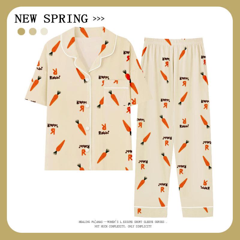 

Женский летний кардиган с коротким рукавом и пижамный комплект со свежим оранжевым принтом Double Extra Large