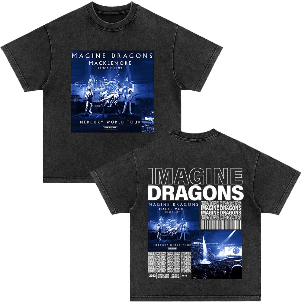 Imagine Dragons Loom World Tour Vintage Washed T Shirt Rock Band Tshirt Men Women High Quality Cotton Short Sleeve T Shirt