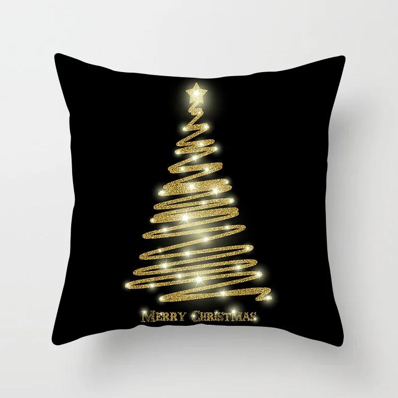 Christmas decoration cushion cover black gold elk print pillowcase sofa ornaments bedroom room home  holiday gift