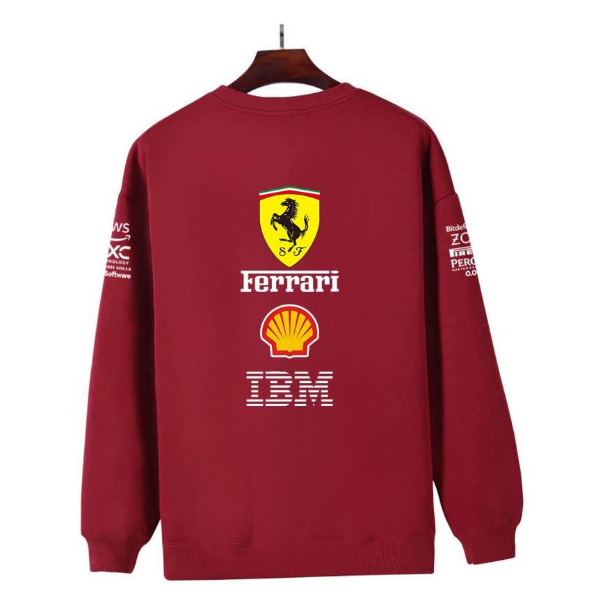 Unisex Men Women Thicken Autumn and Winter F1 Ferrari Racing Print Crewneck Sweatshirt Casual Loose Long Sleeve Pullover Sport Streetwear