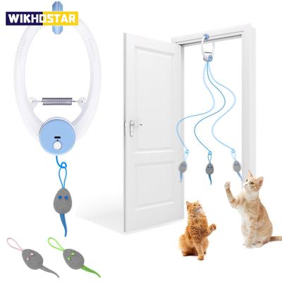 Door Hanging Auto-Rebound Cat Toy, Retractable Kitten Teaser with 3 Catnip Mice, Interactive Pet Play Toy for Indoor Cats - Whit
