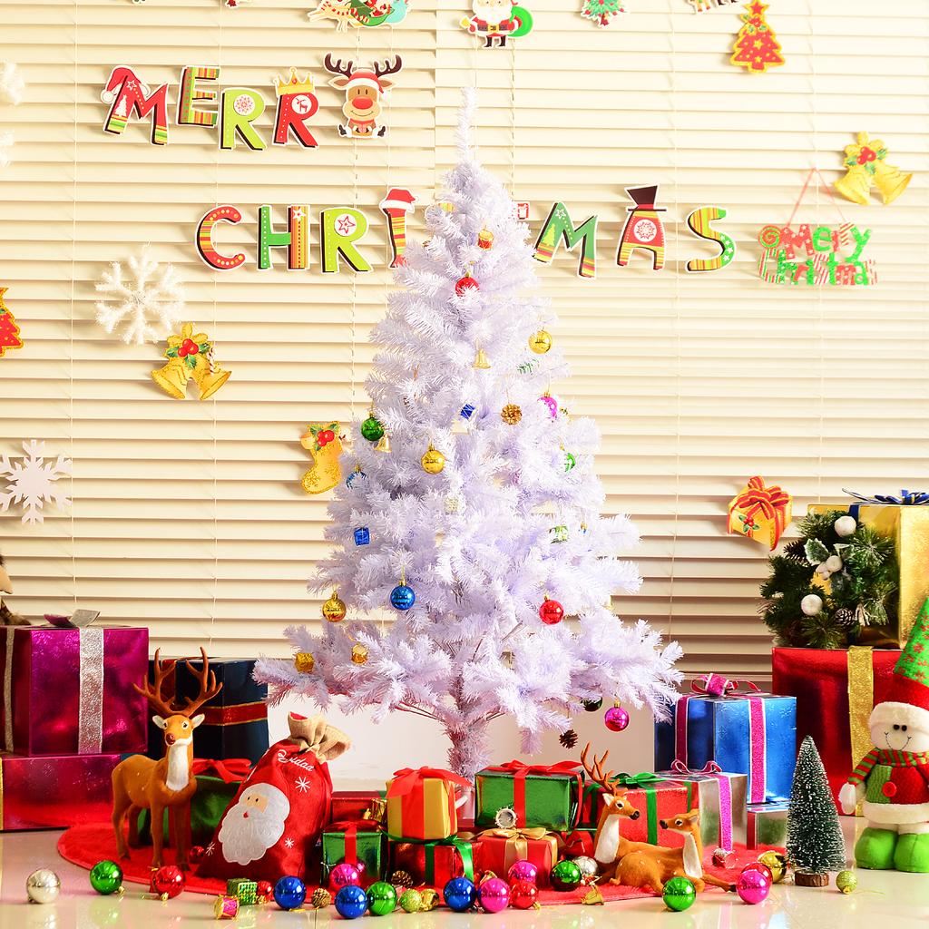 Artificial Christmas Tree 150cm White with 680 PVC Branches and 48 Decorations
