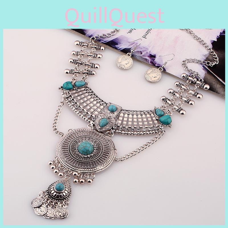 Ethnic Style Simulation Gemstone Decoration Women Necklace And Earring Set