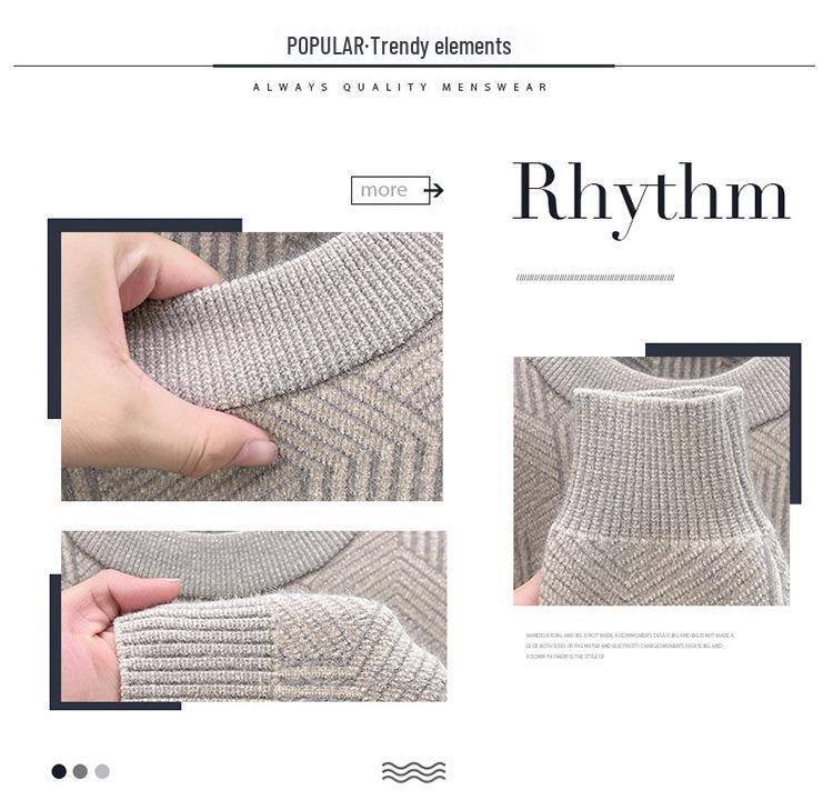 Pulover cu guler rotund din velur de zibelină, tricotat, fleece, top cu model jacard pentru bărbați