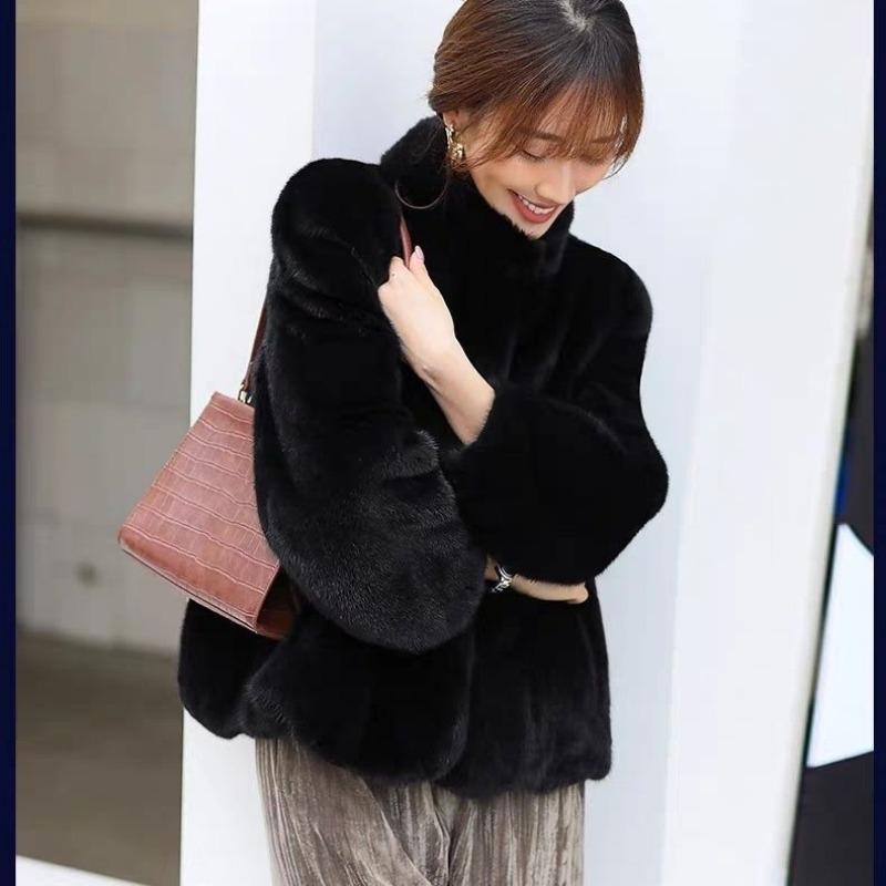 Imitation Mink Fur Coat Women's New Loose Stand-up Collar Thin Long-sleeved Imitation Rabbit Fur Thickened Mink Coat