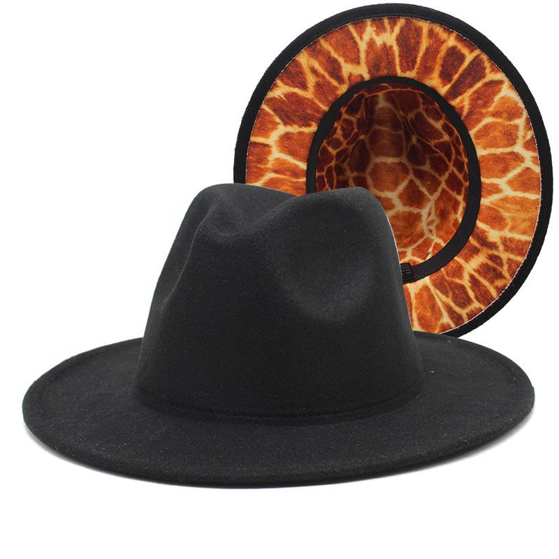 

Double-Sided Color Matching Felt Hat Women S Woolen Top Hat Wide-Brimmed Hat Jazz Top Hat Men M（56-58cm）