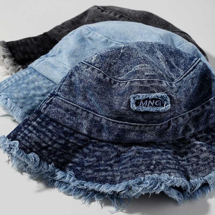Korean Old Breasted Patch Denim Fisherman Hat Autumn and Winter New Casual Retro Basin Hat Outdoor Travel Bucket Hat
