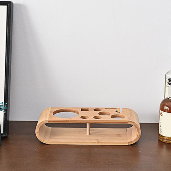 Wooden 9-Piece Bartender Tool Holder Stand Bamboo Cocktail Shaker Set Organizer Storage Display Rack Free Standing Bartender Kit Holder