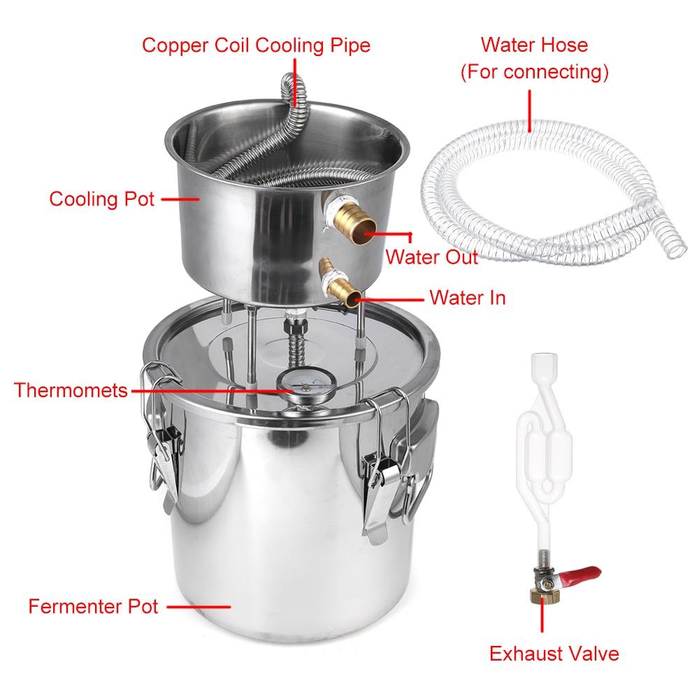 304 Stainless Steel Distiller Moonshine Still Alcohol Mashine Home DIY Brewery Whisky Water Wine Brewing Kit Wine Making Boiler 11L