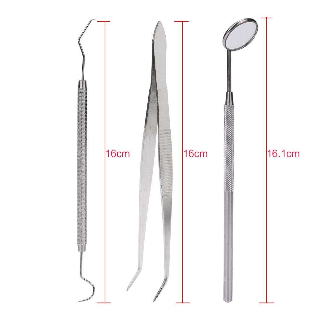 3pcs/set Stainless Steel Dental Tool Mouth Mirror Probe Plier Tweezer Teeth Clean Hygiene Kit