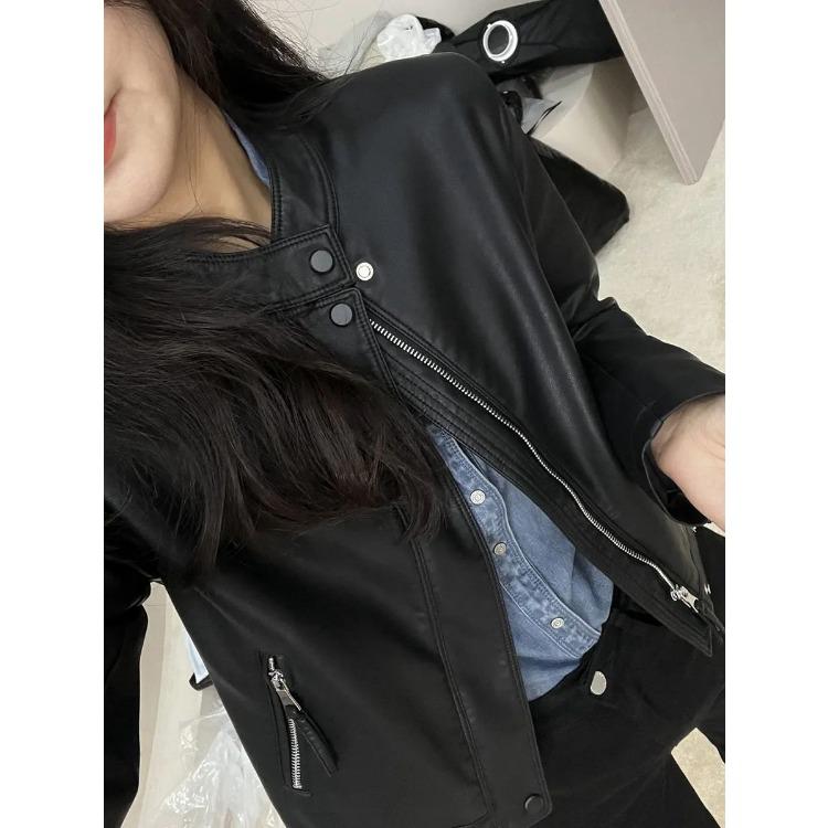 

Модная куртка из искусственной кожи с воротником-стойкой, женская короткая облегающая куртка для мотоцикла, шикарная верхняя одежда в европейском стиле XXXL